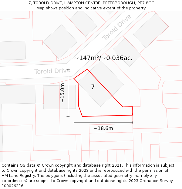 7, TOROLD DRIVE, HAMPTON CENTRE, PETERBOROUGH, PE7 8GG: Plot and title map