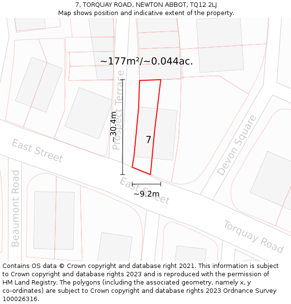 7, TORQUAY ROAD, NEWTON ABBOT, TQ12 2LJ: Plot and title map