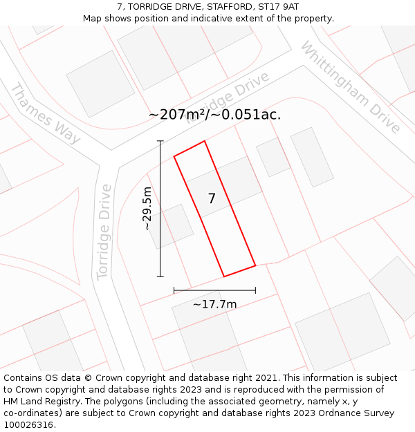 7, TORRIDGE DRIVE, STAFFORD, ST17 9AT: Plot and title map