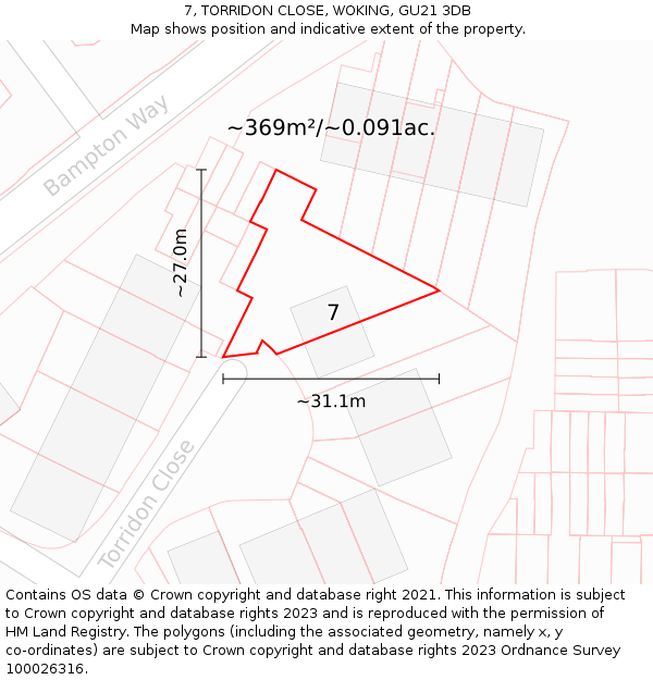 7, TORRIDON CLOSE, WOKING, GU21 3DB: Plot and title map
