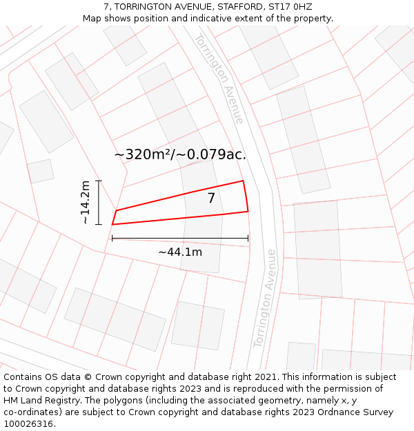 7, TORRINGTON AVENUE, STAFFORD, ST17 0HZ: Plot and title map
