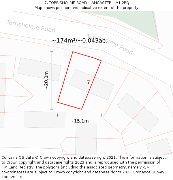 7, TORRISHOLME ROAD, LANCASTER, LA1 2RQ: Plot and title map