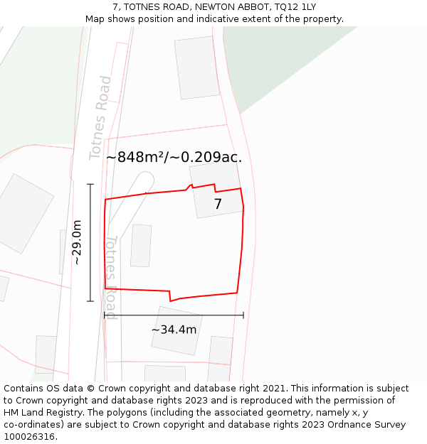 7, TOTNES ROAD, NEWTON ABBOT, TQ12 1LY: Plot and title map