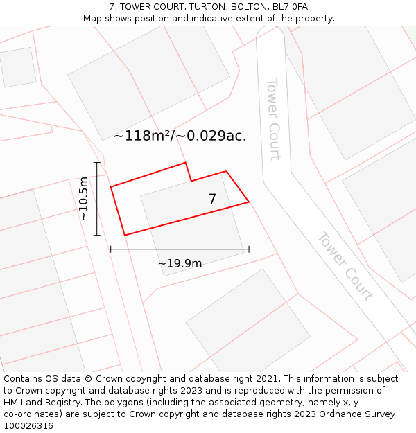 7, TOWER COURT, TURTON, BOLTON, BL7 0FA: Plot and title map