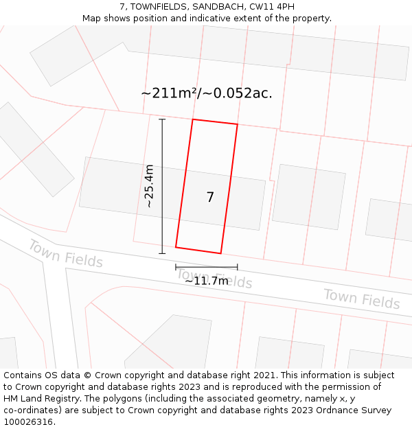 7, TOWNFIELDS, SANDBACH, CW11 4PH: Plot and title map