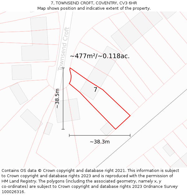 7, TOWNSEND CROFT, COVENTRY, CV3 6HR: Plot and title map