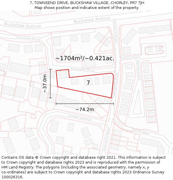 7, TOWNSEND DRIVE, BUCKSHAW VILLAGE, CHORLEY, PR7 7JH: Plot and title map