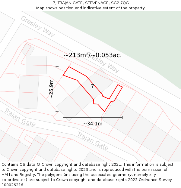 7, TRAJAN GATE, STEVENAGE, SG2 7QG: Plot and title map