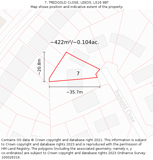 7, TREDGOLD CLOSE, LEEDS, LS16 9BT: Plot and title map