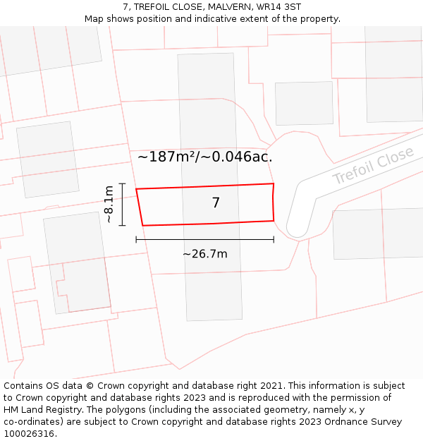 7, TREFOIL CLOSE, MALVERN, WR14 3ST: Plot and title map