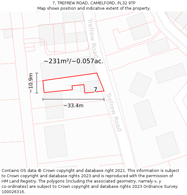 7, TREFREW ROAD, CAMELFORD, PL32 9TP: Plot and title map