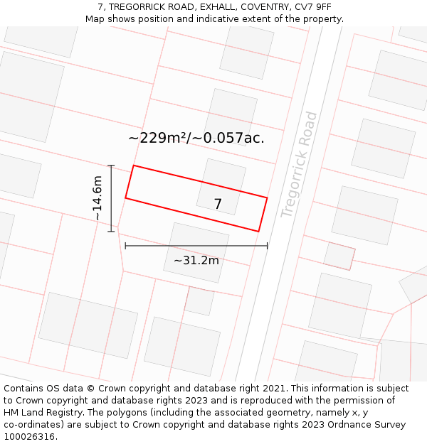 7, TREGORRICK ROAD, EXHALL, COVENTRY, CV7 9FF: Plot and title map