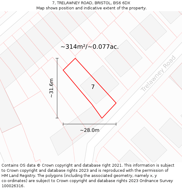 7, TRELAWNEY ROAD, BRISTOL, BS6 6DX: Plot and title map