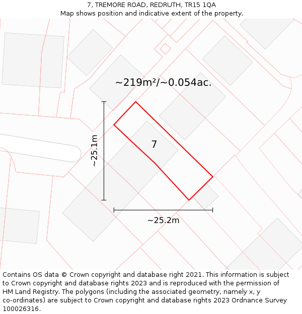 7, TREMORE ROAD, REDRUTH, TR15 1QA: Plot and title map