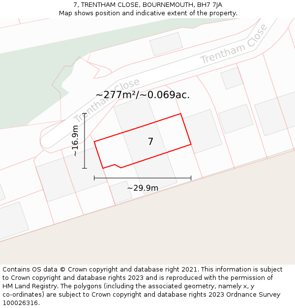 7, TRENTHAM CLOSE, BOURNEMOUTH, BH7 7JA: Plot and title map