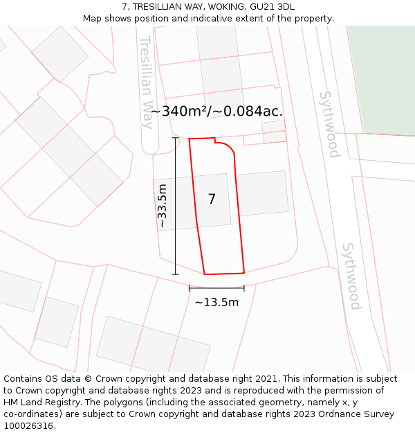 7, TRESILLIAN WAY, WOKING, GU21 3DL: Plot and title map