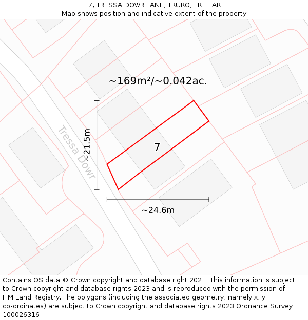 7, TRESSA DOWR LANE, TRURO, TR1 1AR: Plot and title map