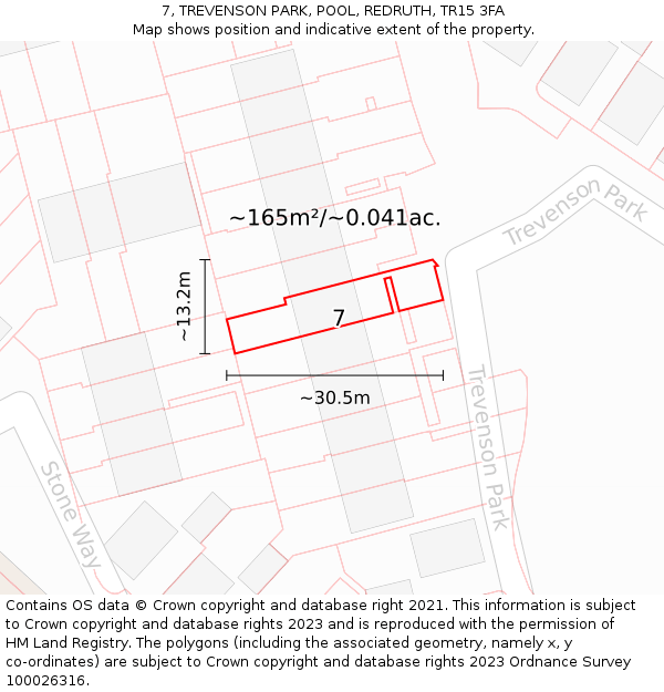 7, TREVENSON PARK, POOL, REDRUTH, TR15 3FA: Plot and title map