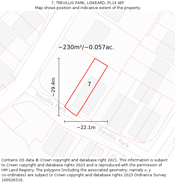 7, TREVILLIS PARK, LISKEARD, PL14 4EF: Plot and title map