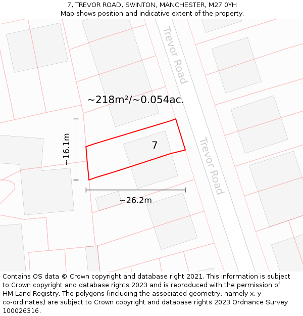7, TREVOR ROAD, SWINTON, MANCHESTER, M27 0YH: Plot and title map