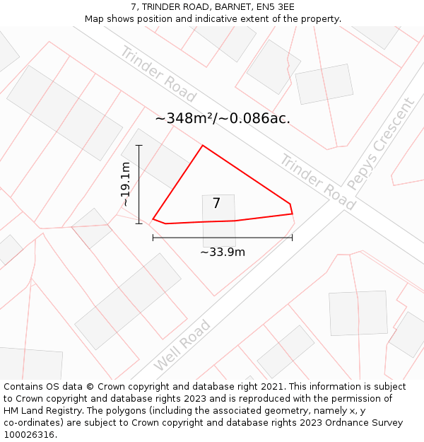 7, TRINDER ROAD, BARNET, EN5 3EE: Plot and title map