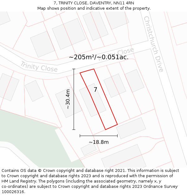 7, TRINITY CLOSE, DAVENTRY, NN11 4RN: Plot and title map