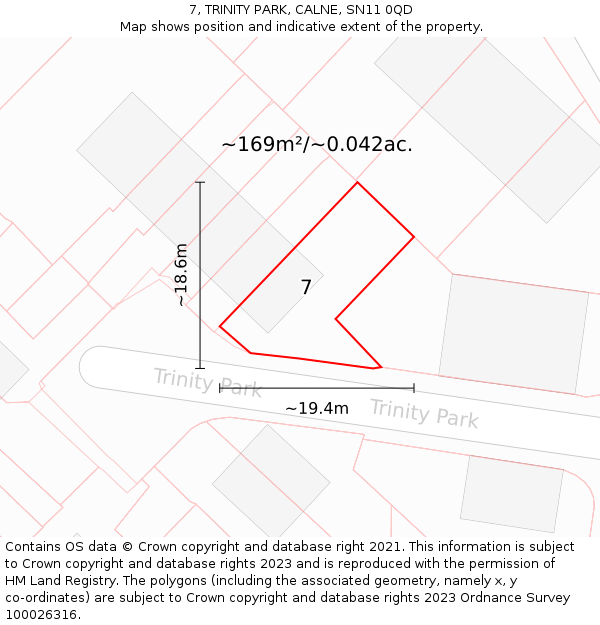 7, TRINITY PARK, CALNE, SN11 0QD: Plot and title map