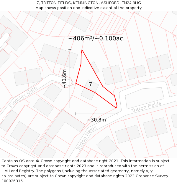 7, TRITTON FIELDS, KENNINGTON, ASHFORD, TN24 9HG: Plot and title map