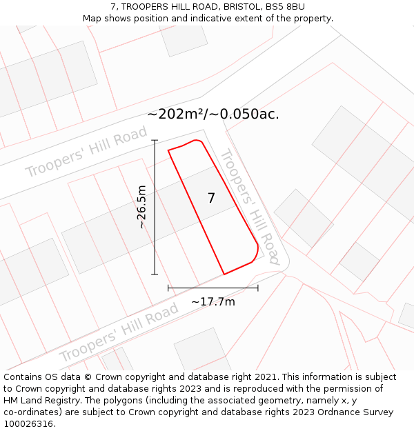 7, TROOPERS HILL ROAD, BRISTOL, BS5 8BU: Plot and title map