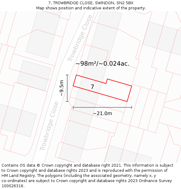 7, TROWBRIDGE CLOSE, SWINDON, SN2 5BX: Plot and title map