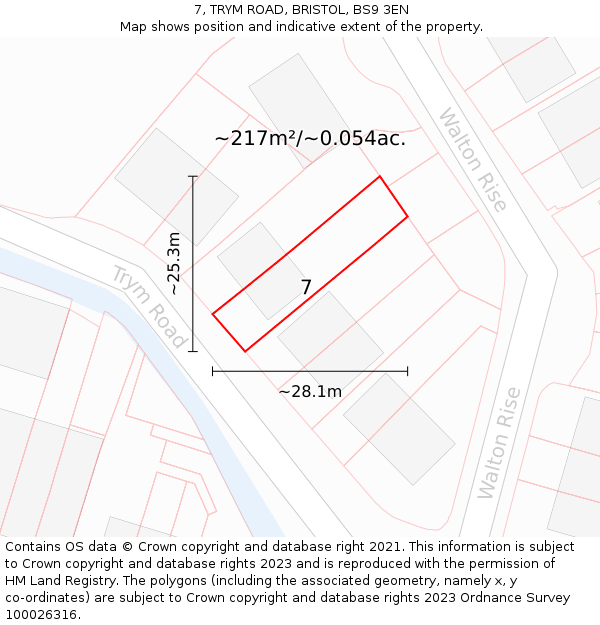 7, TRYM ROAD, BRISTOL, BS9 3EN: Plot and title map