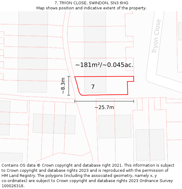 7, TRYON CLOSE, SWINDON, SN3 6HG: Plot and title map