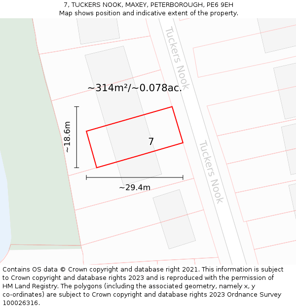 7, TUCKERS NOOK, MAXEY, PETERBOROUGH, PE6 9EH: Plot and title map