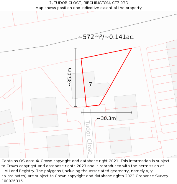 7, TUDOR CLOSE, BIRCHINGTON, CT7 9BD: Plot and title map