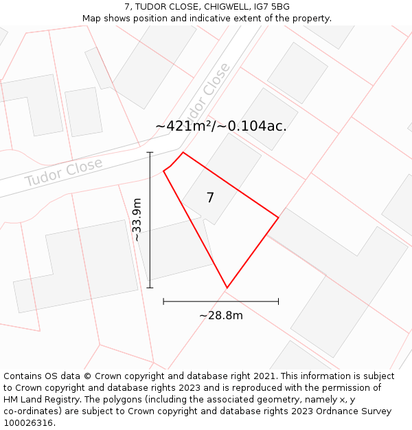 7, TUDOR CLOSE, CHIGWELL, IG7 5BG: Plot and title map