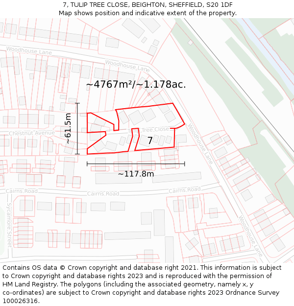 7, TULIP TREE CLOSE, BEIGHTON, SHEFFIELD, S20 1DF: Plot and title map