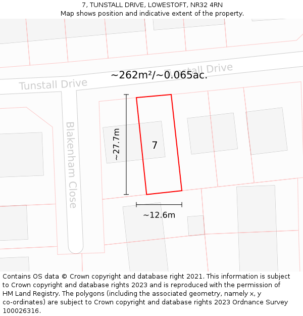 7, TUNSTALL DRIVE, LOWESTOFT, NR32 4RN: Plot and title map
