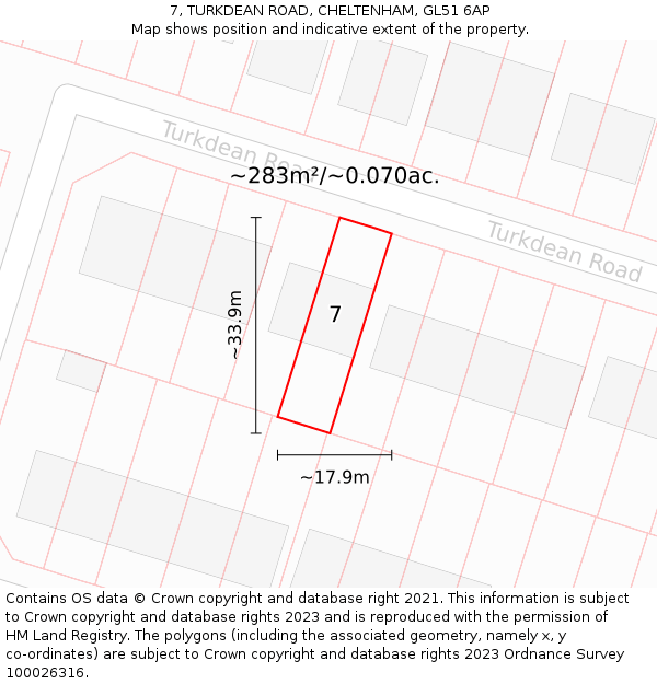 7, TURKDEAN ROAD, CHELTENHAM, GL51 6AP: Plot and title map