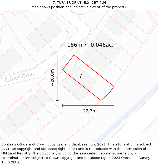 7, TURNER DRIVE, ELY, CB7 4LH: Plot and title map