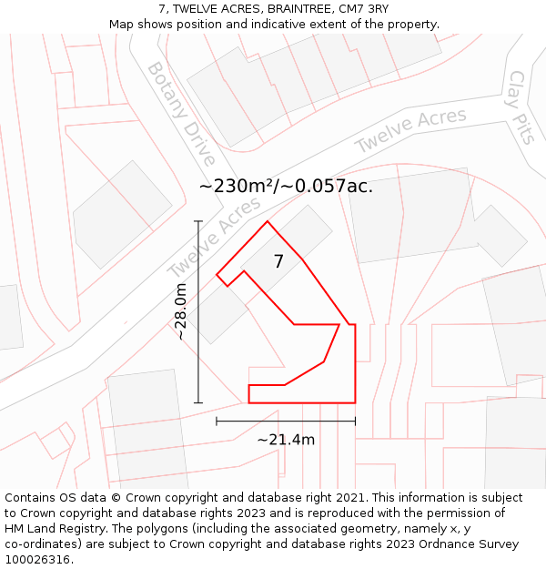 7, TWELVE ACRES, BRAINTREE, CM7 3RY: Plot and title map