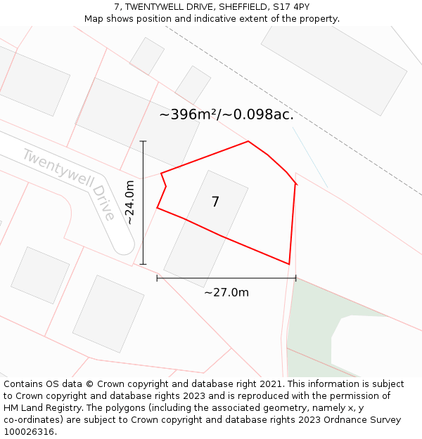 7, TWENTYWELL DRIVE, SHEFFIELD, S17 4PY: Plot and title map