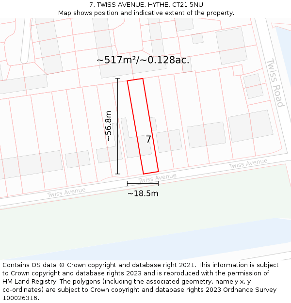 7, TWISS AVENUE, HYTHE, CT21 5NU: Plot and title map