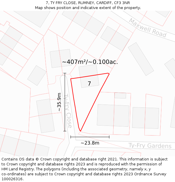7, TY FRY CLOSE, RUMNEY, CARDIFF, CF3 3NR: Plot and title map