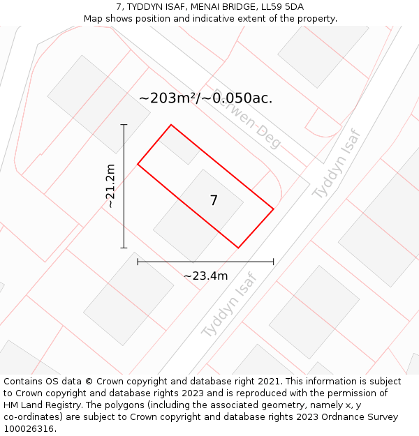 7, TYDDYN ISAF, MENAI BRIDGE, LL59 5DA: Plot and title map