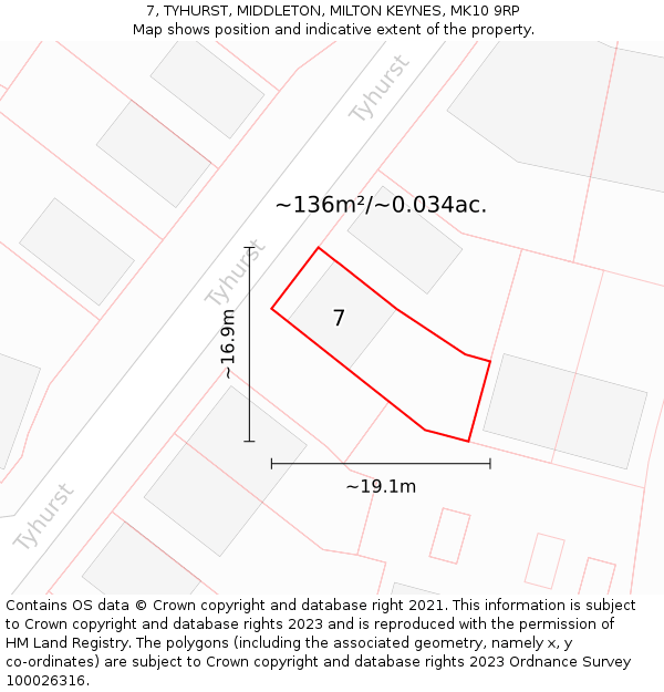 7, TYHURST, MIDDLETON, MILTON KEYNES, MK10 9RP: Plot and title map