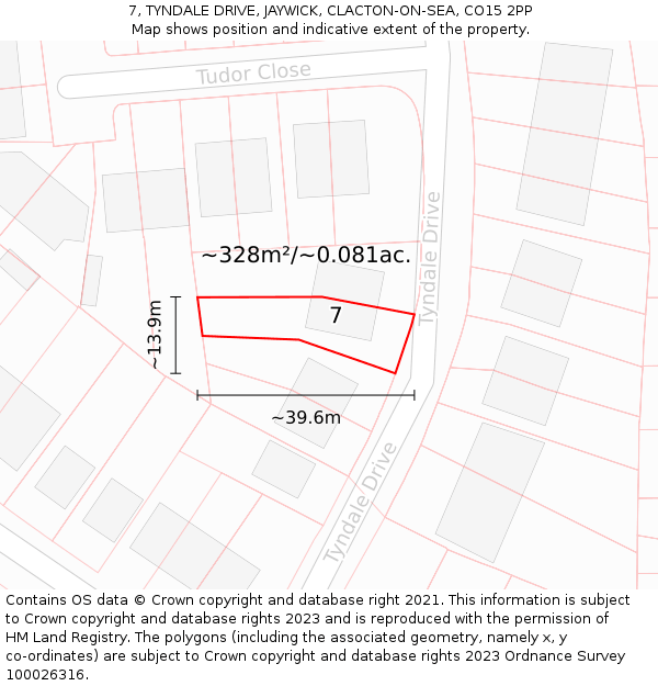 7, TYNDALE DRIVE, JAYWICK, CLACTON-ON-SEA, CO15 2PP: Plot and title map