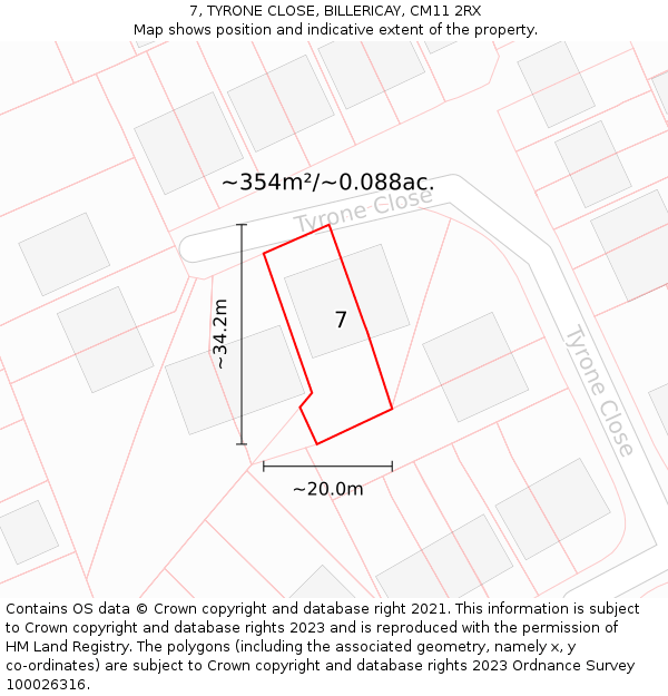 7, TYRONE CLOSE, BILLERICAY, CM11 2RX: Plot and title map