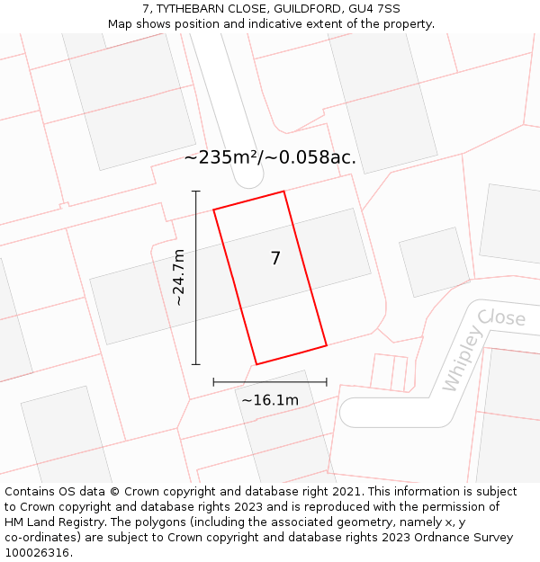 7, TYTHEBARN CLOSE, GUILDFORD, GU4 7SS: Plot and title map