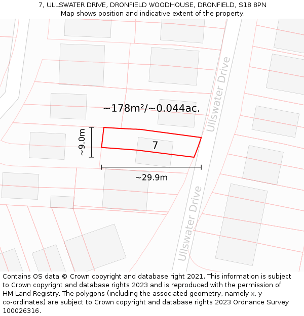 7, ULLSWATER DRIVE, DRONFIELD WOODHOUSE, DRONFIELD, S18 8PN: Plot and title map