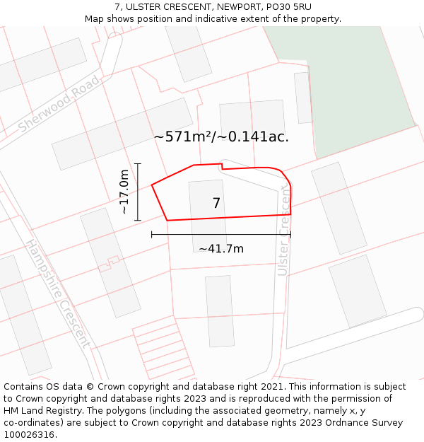 7, ULSTER CRESCENT, NEWPORT, PO30 5RU: Plot and title map